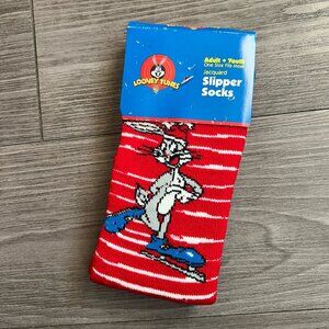 Vintage 90s Looney Tunes Bugs Bunny Slipper Socks Snowflake One Size